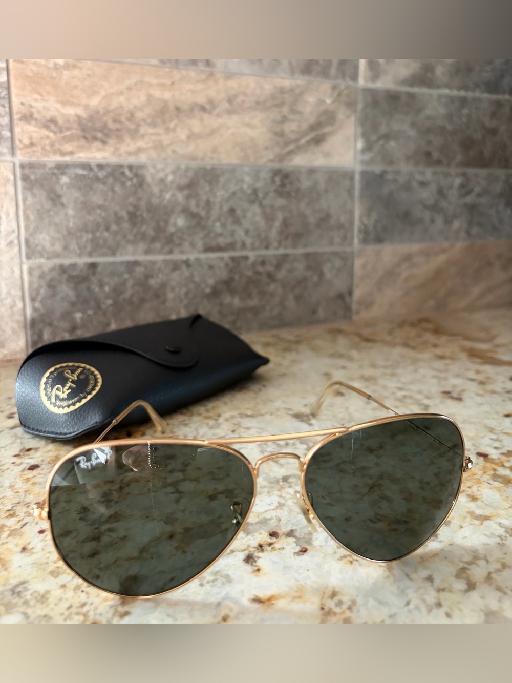 Ray-Ban POLARIZED Sunglasses Aviator Classic Arista Gold Frame Green Large - Picture 5 of 6